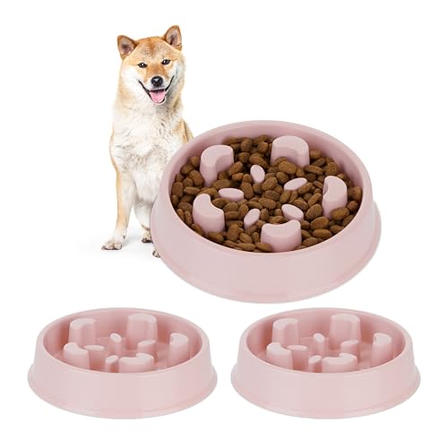 3 x Anti Schling Napf, Futternapf für Hunde, Volumen: 600 ml, für langsames Fressen, Hundenapf spülmaschinenfest, rosa (Pink) von Relaxdays