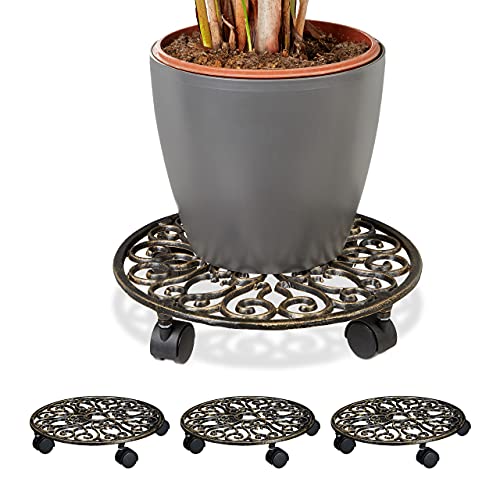 4 x Pflanzenroller Gusseisen, rund, Ø 33,5 cm, Blumentopfuntersetzer, 4 Rollen, stabil, wetterfest, Blumenroller, Bronze 4 x Pflanzenroller Gusseisen, rund, Ø 33,5 cm, Blumentopfuntersetzer, 4 Rollen, stabil, wetterfest, Blumenroller, Bronze von Relaxdays