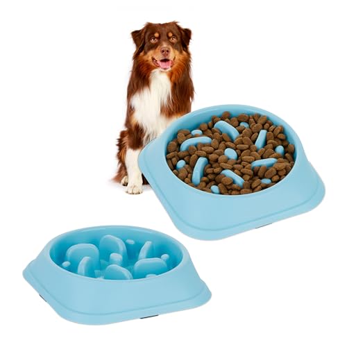 2 x Anti Schling Napf, Futternapf für Hunde, 500 ml, langsames Fressen, Hundenapf spülmaschinenfest, Hundeschüssel, blau (2) von Relaxdays