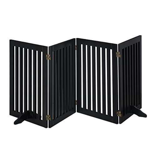 Relaxdays Absperrgitter, HxB: 92 x 206,5 cm, 4 Panel, faltbar, mit Füßen, verstellbares Hunde Schutzgitter, MDF, schwarz von Relaxdays