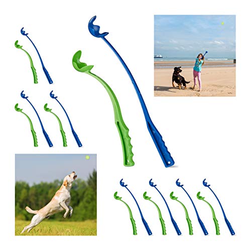 Relaxdays Ballschleuder für Hunde, 2er Set Ballwerfer, Wurfschleuder für Tennisbälle, Wurfarm, Hundespielzeug, blau/grün, 2er Pack von Relaxdays