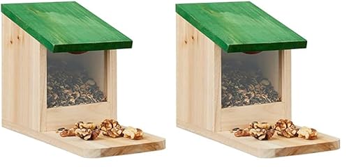Relaxdays Eichhörnchen Futterhaus, Holz, Klappdach, Sitzplattform, Eichhörnchenhaus, HBT: 17,5 x 12 x 25 cm, Natur/grün (Packung mit 2) von Relaxdays