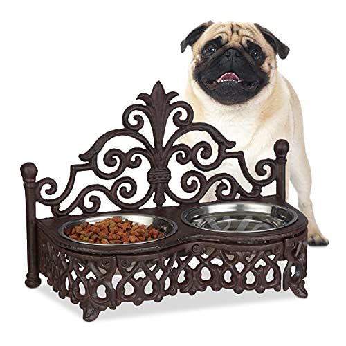 Relaxdays Futterbar Hunde, Antik-Stil, Doppelnapf, Gusseisen, Futternapf-Set, entnehmbare Edelstahlnäpfe je 0,3 l, braun Relaxdays Futterbar Hunde, Antik-Stil, Doppelnapf, Gusseisen, Futternapf-Set, entnehmbare Edelstahlnäpfe je 0,3 l, braun von Relaxdays