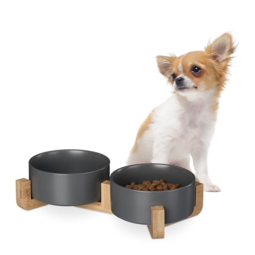 Relaxdays Hunde Napfbar Keramik, 850 ml, Futter & Wasser, Futternapf mit Bambus-Gestell, HxBxT: 9 x 32 x 17 cm, grau Relaxdays Hunde Napfbar Keramik, 850 ml, Futter & Wasser, Futternapf mit Bambus-Gestell, HxBxT: 9 x 32 x 17 cm, grau von Relaxdays