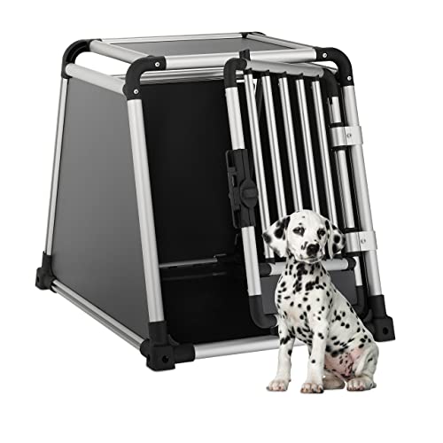 Relaxdays Hundebox Auto, Hundetransportbox Kofferraum, abgeschrägt, Bodenmatte, HBT 60x55x76, 5 cm, Alu, anthrazit-Silber, 66 x 55 x 76,5 cm von Relaxdays