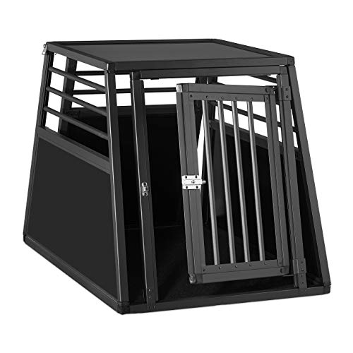 Relaxdays Hundebox Auto, Hundetransportbox für Kofferraum, abgeschrägt, Alu Hundekäfig, HBT 68 x 65,5 x 92,5 cm, schwarz von Relaxdays