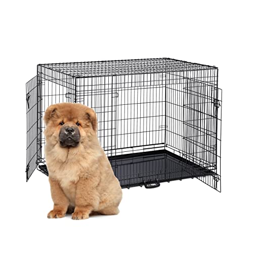 Relaxdays Hundekäfig, zuhause & Auto, HBT: 87 x 122 x 80 cm, Faltbare Hundebox mit Boden, 2 Türen, Griff, Stahl, schwarz von Relaxdays