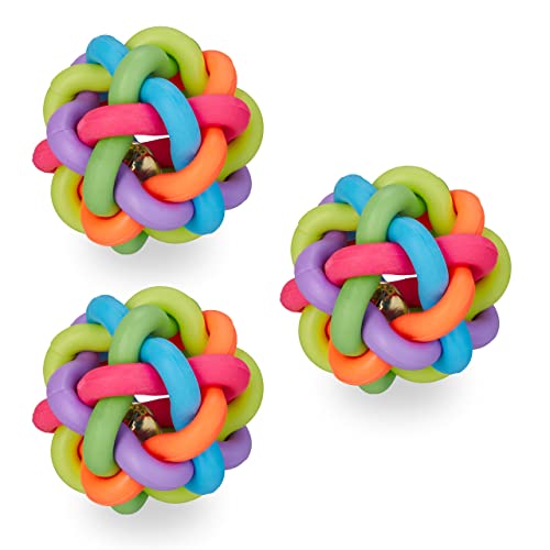 Relaxdays Hundespielzeug Ball, 3er Set, Gummiball mit Glocke, Katzenball, Ø 6,5 cm, Knotenball Hund, Kauspielzeug, bunt Relaxdays Hundespielzeug Ball, 3er Set, Gummiball mit Glocke, Katzenball, Ø 6,5 cm, Knotenball Hund, Kauspielzeug, bunt von Relaxdays