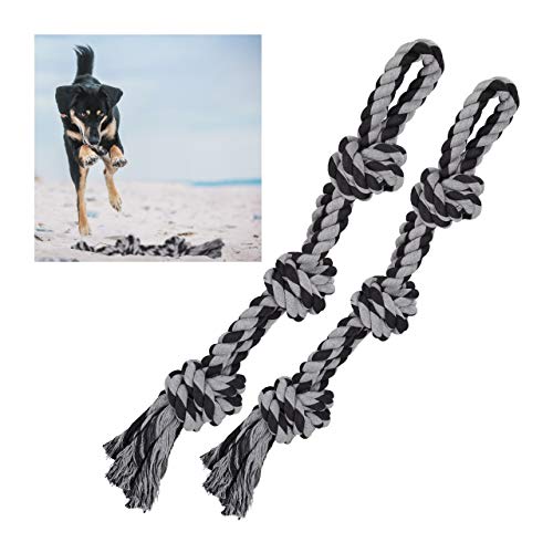 Relaxdays Hundespielzeug Seil, 2er Set, Zerrspielzeug große Hunde, robust, Kauspielzeug, 70 cm, Hundetau, schwarz/grau von Relaxdays
