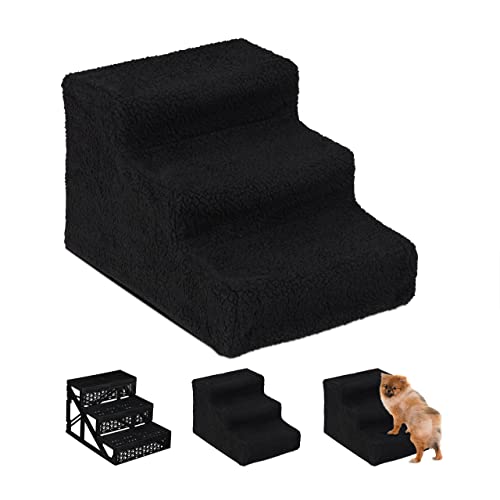 Relaxdays Hundetreppe 3 Stufen, kleine & große Hunde, Bett & Couch, Stoffbezug, Tiertreppe innen, 30x35x45 cm, schwarz 1 Stück von Relaxdays