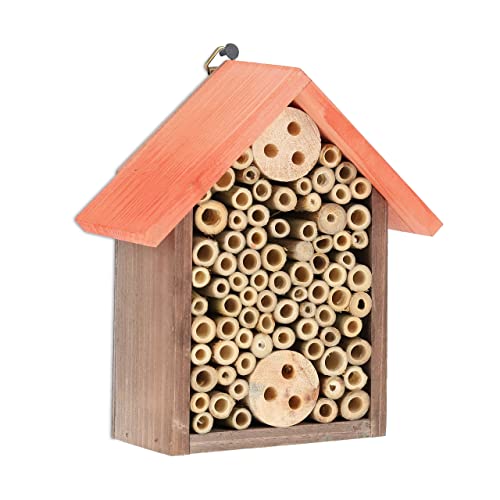 Relaxdays Insektenhotel, Nisthilfe für Bienen, HBT 20 x 17 x 8,5 cm, Garten, Balkon, Bienenhotel, Holz, braun/orange von Relaxdays