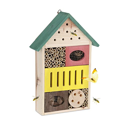 Relaxdays Insektenhotel Holz, Garten & Balkon, Insektenhaus zum Aufhängen, HBT: 37,5x25,5x8cm, Schmetterlingshaus, bunt von Relaxdays