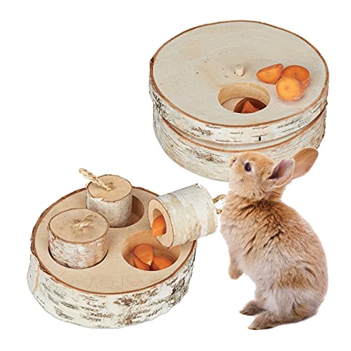 Relaxdays Kaninchen Spielzeug, 2 TLG. Set, Intelligenzspielzeug, Holz, Beschäftigung Hasen & Meerschweinchen, Natur von Relaxdays