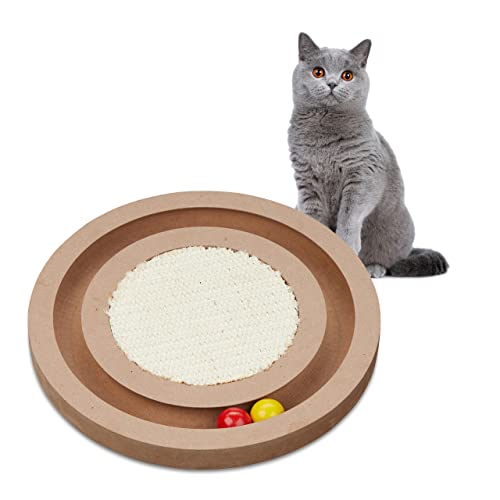 Relaxdays Katzen Kratzbrett, Ø 27,5 cm, MDF & Sisal, Katzenspielzeug Beschäftigung, Kratzrondell mit Kugelbahn, Natur, 2,5 x von Relaxdays