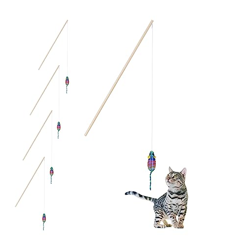 Relaxdays Katzenangel mit Maus, 5er Set, interaktives Katzenspielzeug, 106 cm lang, Beschäftigung Katzen & Kitten, bunt von Relaxdays