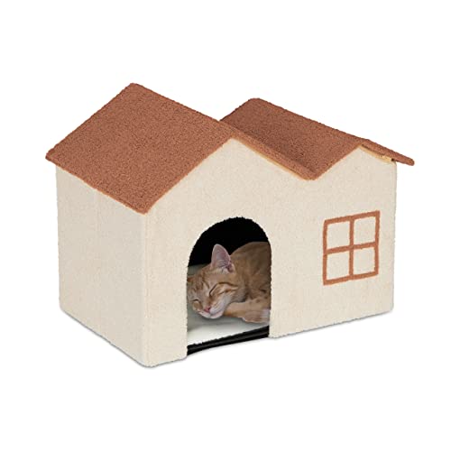 Relaxdays Katzenhöhle, faltbar, Versteck für Katzen & kleine Hunde, HBT: 44,5 x 62,5 x 40,5 cm, Indoor Hundehütte, beige von Relaxdays