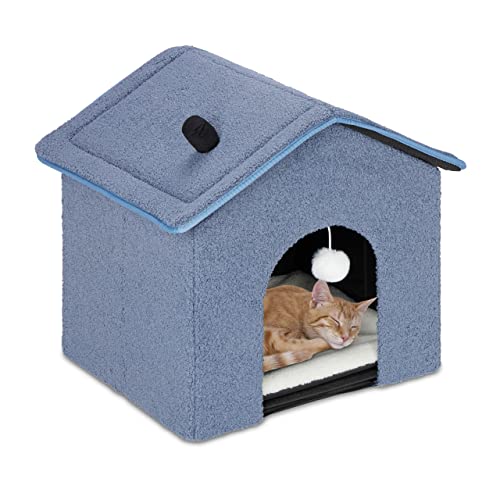 Relaxdays Katzenhöhle, faltbar, flauschig, Versteck für Katzen & kleine Hunde, HBT: 44x48x45 cm, Indoor Hundehütte, blau von Relaxdays