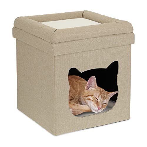 Relaxdays Katzenhöhle Indoor, Schlafplatz für Samtpfoten, Katzenbox 2 Etagen, faltbar, HBT: 44 x 40 x 40 cm, braun/weiß von Relaxdays