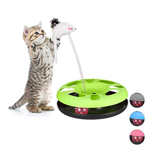Relaxdays Katzenspielzeug mit Maus, Kugelbahn, Ball mit Glöckchen, Cat Toy, interaktiv, Training & Beschäftigung, grün, 1 Stück (1er Pack) von Relaxdays