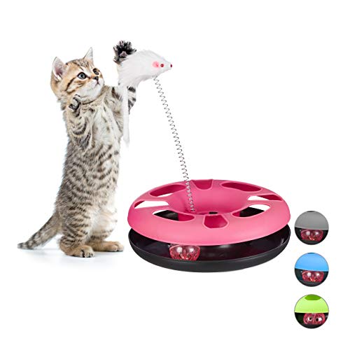 Relaxdays Katzenspielzeug mit Maus, Kugelbahn, Ball mit Glöckchen, Cat Toy, interaktiv, Training & Beschäftigung, pink von Relaxdays