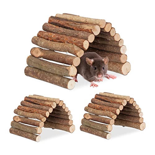 Relaxdays Nagerbrücke Holz, 3er Set, 10 x 22 cm, biegbar, Käfig Zubehör Hamster &, Mäuse, Flexible Hamsterbrücke, Natur von Relaxdays