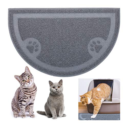 Relaxdays Katzenklo Matte, hygienische Katzenstreumatte, Napfunterlage, für Hunde & Katzen Fressnapf, rutschfest, wasserdicht, PVC Futtermatte, 40x59 cm, grau von Relaxdays