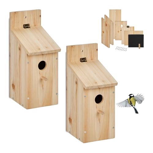 Relaxdays Nistkasten Bausatz Vögel, 2er Set, 32 mm Einflugloch, HBT 29,5x11,5x17 cm, Vogelhaus selber Bauen, Holz, Natur von Relaxdays