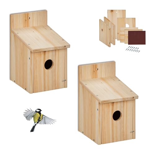Relaxdays Nistkasten Bausatz für Vögel, 2er Set, 35 mm Einflugloch, HBT 23x14x18 cm, Vogelhaus selber Bauen, Holz, Natur von Relaxdays