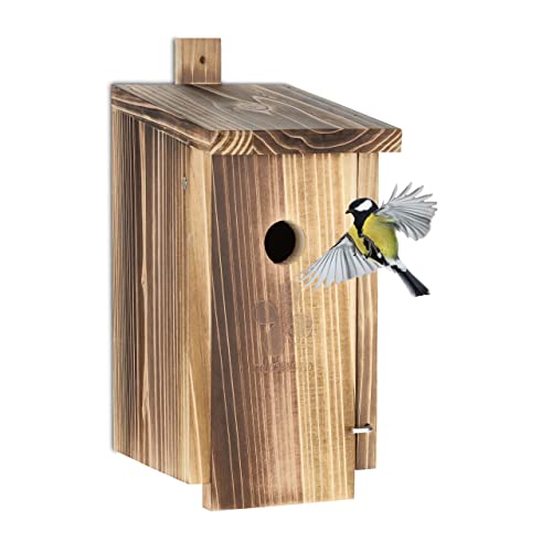 Relaxdays Nistkasten für Vögel, 35mm Einflugloch, mit Klappe, Meisen & Sperlinge, Vogelhaus zum Aufhängen, Holz, Natur von Relaxdays