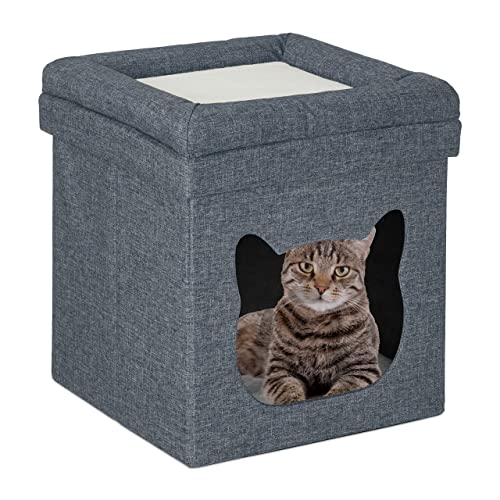 Relaxdays Sitzhocker mit Katzenhöhle, faltbar, HBT: 44x40x40 cm, Kissen, Deckel, kuscheliges Katzenbett, dunkelgrau-weiß Relaxdays Sitzhocker mit Katzenhöhle, faltbar, HBT: 44x40x40 cm, Kissen, Deckel, kuscheliges Katzenbett, dunkelgrau-weiß von Relaxdays