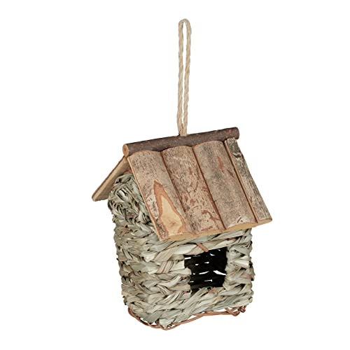 Relaxdays Vogelhaus zur Dekoration, aus Holz, Rinde u. Stroh, zum Aufhängen, Balkon & Garten, HBT: 20x13,5x16cm, Natur von Relaxdays