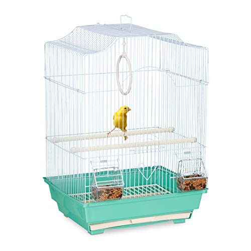 Relaxdays Vogelkäfig, Käfig für kleine Kanarienvögel, Sitzenstangen & Futternäpfe, 49,5 x 35 x 32 cm, hellblau/mintgrün, 1 Stück (1er Pack) von Relaxdays