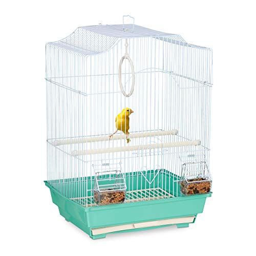 Relaxdays Vogelkäfig, Käfig für kleine Kanarienvögel, Sitzenstangen & Futternäpfe, 49,5 x 35 x 32 cm, hellblau/mintgrün, 1 Stück (1er Pack) von Relaxdays