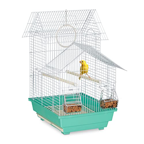 Relaxdays Vogelkäfig, Käfig für kleine Kanarienvögel, Sitzstangen & Futternäpfe, 50 x 42,5 x 33,5 cm, hellblau/mintgrün, grün von Relaxdays