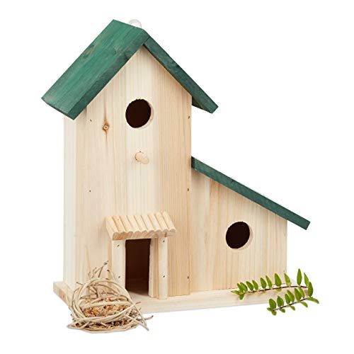 Relaxdays Vogelvilla aus Holz, dekorative Nisthilfe und Futterhaus, Balkon oder Garten, HxBxT: 30,5 x 26 x 12 cm, grün von Relaxdays