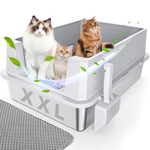 ReliGow XXL Edelstahl Katzentoilette, Hohe Seiten, Mit Deckel, Extra Groß für Große Katzen und mehrere Katzen, Rostfrei, Auslaufsicher, Grau, 71,1 x 50,8 cm, 40 l Fassungsvermögen ReliGow XXL Edelstahl Katzentoilette, Hohe Seiten, Mit Deckel, Extra Groß für Große Katzen und mehrere Katzen, Rostfrei, Auslaufsicher, Grau, 71,1 x 50,8 cm, 40 l Fassungsvermögen von ReliGow