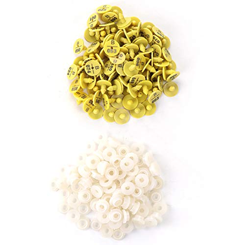 Reliant Jazzy 100Pcs Plastic Livestock Ear Tags | Lightweight & Sturdy Animal Marker for Rabbit/Fox/Dog | Secure - Drop Design with Number Print | 4 Bright Colors (Yellow) von Reliant Jazzy