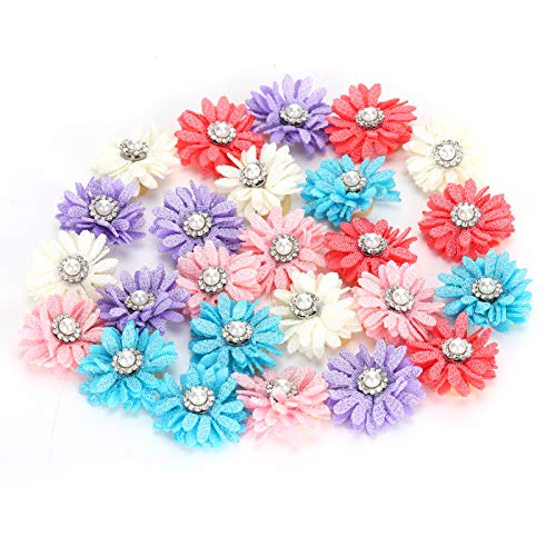 Reliant Jazzy 25Pcs Pet Hair Bows & Flowers | Cute Dog Cat Grooming Accessories with Rubber Bands | 5 Vibrant Colors for Party/Wedding/Daily Use | 1.2 Inch Polyester Bows von Reliant Jazzy