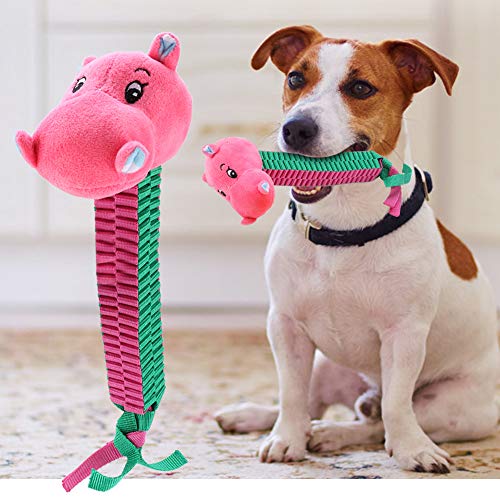 Reliant Jazzy Hundekauen Spielzeug | Oxford Stofftierkopf mit Klang | Zähnepflege & beißende Erleichterung für Welpen/Erwachsene Hunde | Lang - dauerhafter Kauenwächter gegen Möbel (Pink Hippo) von Reliant Jazzy