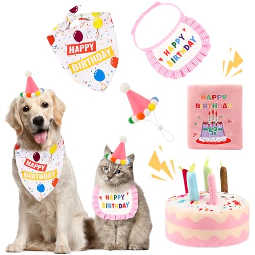 Hunde-Geburtstagsparty-Zubehör-Set – niedlicher Hut, quietschendes Kuchenspielzeug und Schnüffelmatte, Versteckspiel, Geschenk für kleine, mittelgroße und große Hunde (Rosa) von Remedare