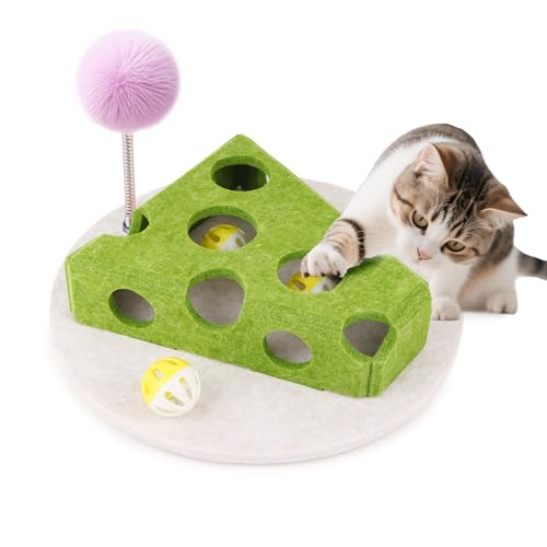Remedare Katzen Puzzle Spielzeug für Wohnungskatzen – Interaktive Filzbox mit Trackbällen & Federteaser – Geistige Förderung für Kitten & Erwachsene Katzen (Grün) von Remedare