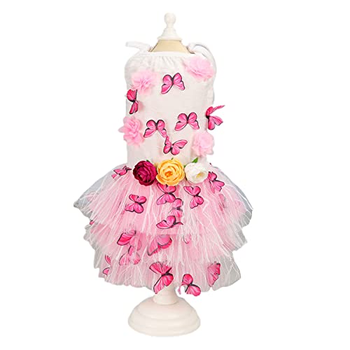 Remorui Katze Kleid Mode Outfits Pet Hosenträger Rock Welpen Sleeveless Kleidung Bequeme 3D Schmetterling Blume Dekor Rosa L von Remorui