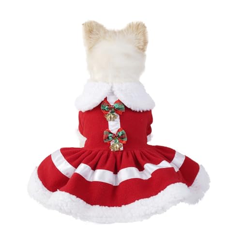 Remorui Weihnachtliches Haustierkleid mit feiner Verarbeitung Pelzkragen Glocken Schleife Dekoration Festliche Katze Hund für Lieferungen Weiches Rot L von Remorui