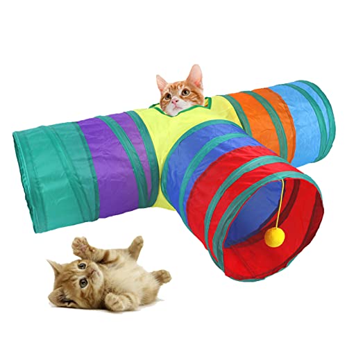 Katzentunnel Fun Exercise Polyester Rainbow Cat 3-Wege-Röhre mit Interaktivem Ball Faltbares Spielzeugkaninchen Im Freien für Kleine Haustiere von Rengu