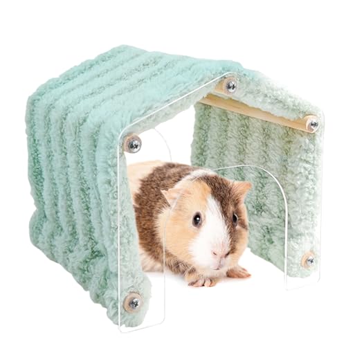 Renopfect Kleintier Versteck - Kleintierhöhle Mit Abnehmbarer Acryl-Tür,Innen/Außen Käfig Plüschhöhle, Platzsparendes Zuhause Für Chinchilla, Hamster Und Hase von Renopfect