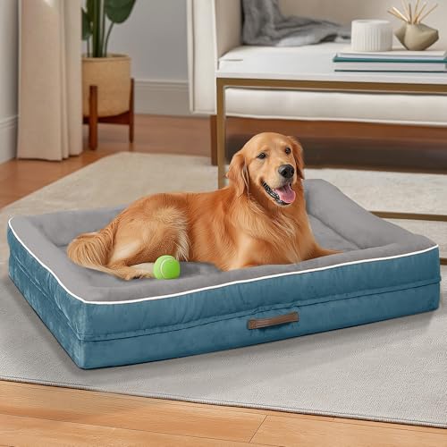 Orthopädisches Hundebett, stützendes Schaumstoff-Haustierbett, Sofa mit waschbarem, abnehmbarem Bezug, wasserdichte Hunde-Couch-Bett, rutschfeste Unterseite und Eierkisten-Schaumstoff (Blau, 91,4 cm L Orthopädisches Hundebett, stützendes Schaumstoff-Haustierbett, Sofa mit waschbarem, abnehmbarem Bezug, wasserdichte Hunde-Couch-Bett, rutschfeste Unterseite und Eierkisten-Schaumstoff (Blau, 91,4 cm L von Renvix
