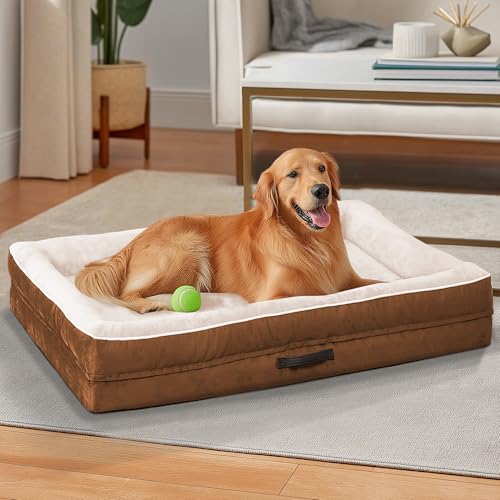 Orthopädisches Hundebett, stützendes Schaumstoff-Haustierbett, Sofa mit waschbarem, abnehmbarem Bezug, wasserdichte Hunde-Couch-Bett, rutschfeste Unterseite und Eierkisten-Schaumstoff (Braun, 117,8 cm Orthopädisches Hundebett, stützendes Schaumstoff-Haustierbett, Sofa mit waschbarem, abnehmbarem Bezug, wasserdichte Hunde-Couch-Bett, rutschfeste Unterseite und Eierkisten-Schaumstoff (Braun, 117,8 cm von Renvix