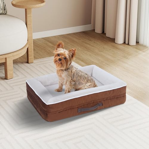 Orthopädisches Hundebett, stützendes Schaumstoff-Haustierbett, Sofa mit waschbarem, abnehmbarem Bezug, wasserdichte Hunde-Couch-Bett, rutschfeste Unterseite und Eierkisten-Schaumstoff (Braun, 61 cm L von Renvix