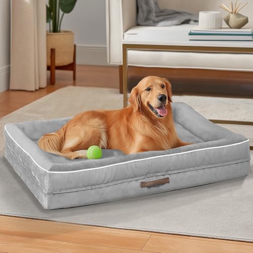 Orthopädisches Hundebett, stützendes Schaumstoff-Haustierbett, Sofa mit waschbarem, abnehmbarem Bezug, wasserdichte Hunde-Couch-Bett, rutschfeste Unterseite und Eierkisten-Schaumstoff (Hellgrau, 91,4 Orthopädisches Hundebett, stützendes Schaumstoff-Haustierbett, Sofa mit waschbarem, abnehmbarem Bezug, wasserdichte Hunde-Couch-Bett, rutschfeste Unterseite und Eierkisten-Schaumstoff (Hellgrau, 91,4 von Renvix