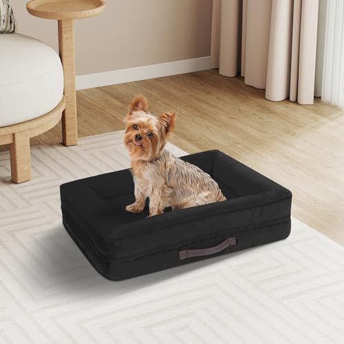 Orthopädisches Hundebett, stützendes Schaumstoff-Haustierbett, Sofa mit waschbarem, abnehmbarem Bezug, wasserdichte Hunde-Couch-Bett, rutschfeste Unterseite und Eierkisten-Schaumstoff (Schwarz, 61 cm von Renvix